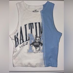 Women's Blue and White Crop-top Hollister